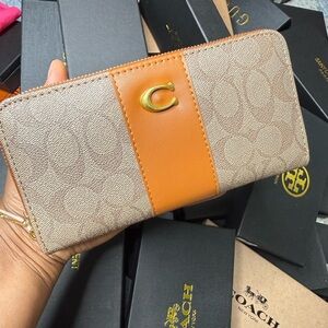 Coach Signature Tan and Orange Wallet